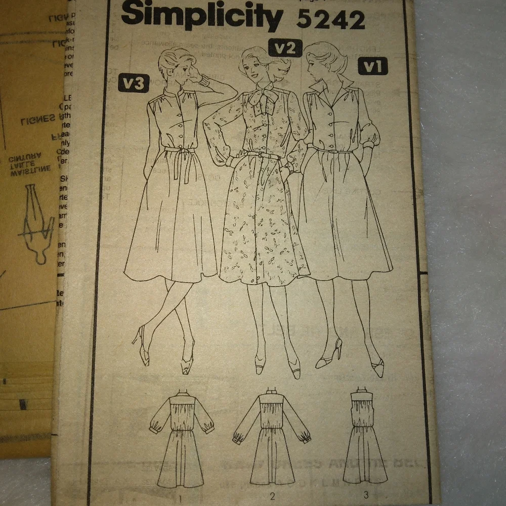 SIMPLICITY 5242 Sz 10 Musses pullover shirt waist dress with sleeve variations